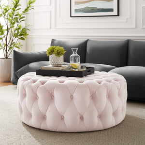 Modway Furniture Amour Tufted Button Large Round Velvet Ottoman – Plush Seating, Stylish Accent for Any Room Pink EEI-5469-PNK
