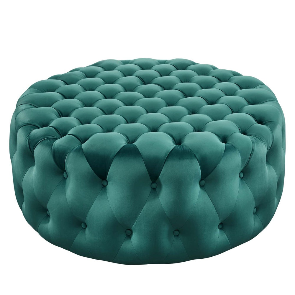 Modway Furniture Amour Tufted Button Large Round Velvet Ottoman – Plush Seating, Stylish Accent for Any Room Teal EEI-5469-TEA