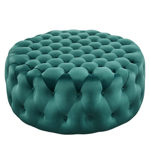 Modway Furniture Amour Tufted Button Large Round Velvet Ottoman – Plush Seating, Stylish Accent for Any Room Teal EEI-5469-TEA