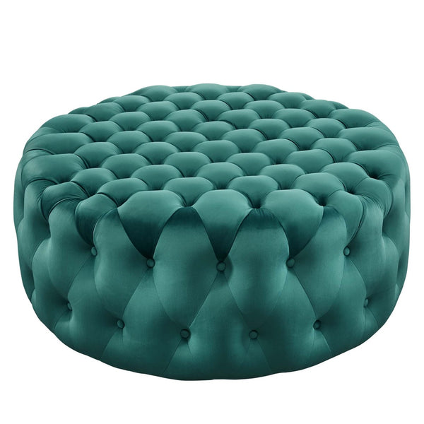 Modway Furniture Amour Tufted Button Large Round Velvet Ottoman – Plush Seating, Stylish Accent for Any Room Teal EEI-5469-TEA