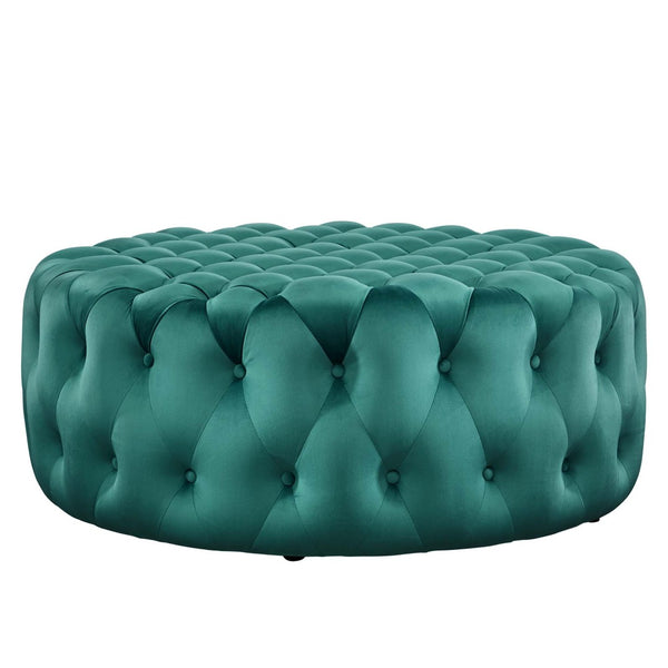 Modway Furniture Amour Tufted Button Large Round Velvet Ottoman – Plush Seating, Stylish Accent for Any Room Teal EEI-5469-TEA