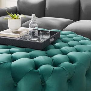 Modway Furniture Amour Tufted Button Large Round Velvet Ottoman – Plush Seating, Stylish Accent for Any Room Teal EEI-5469-TEA