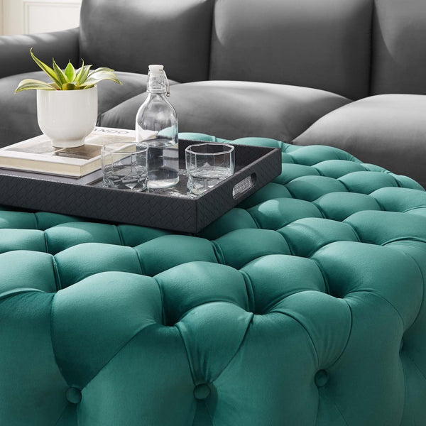 Modway Furniture Amour Tufted Button Large Round Velvet Ottoman – Plush Seating, Stylish Accent for Any Room Teal EEI-5469-TEA