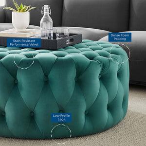 Modway Furniture Amour Tufted Button Large Round Velvet Ottoman – Plush Seating, Stylish Accent for Any Room Teal EEI-5469-TEA