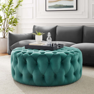 Modway Furniture Amour Tufted Button Large Round Velvet Ottoman – Plush Seating, Stylish Accent for Any Room Teal EEI-5469-TEA