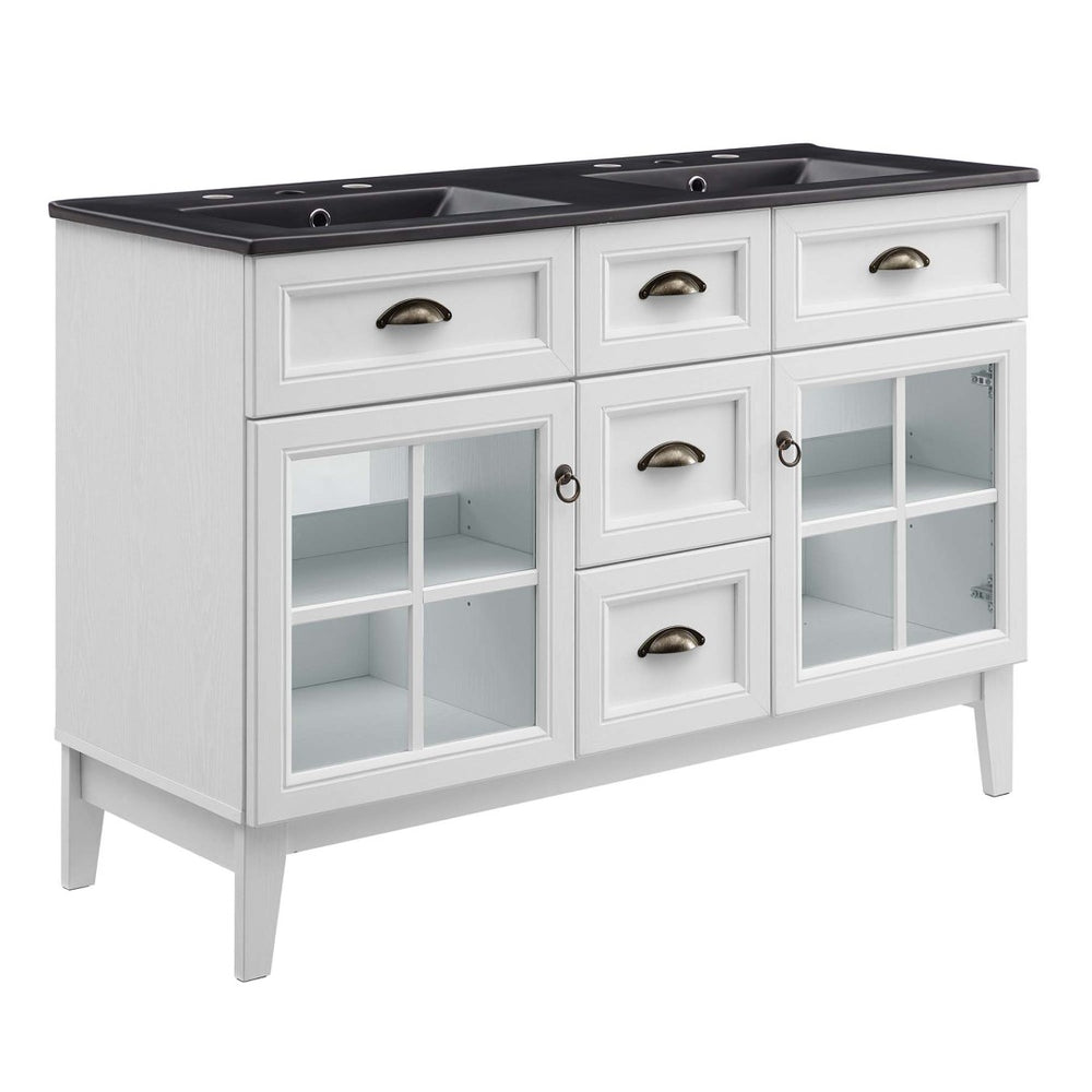 Modway Furniture Isle 48" Double Bathroom Vanity Cabinet - Coastal Elegance, Ample Storage & Dual Sinks in White Black EEI-5480-WHI-BLK