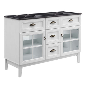 Modway Furniture Isle 48" Double Bathroom Vanity Cabinet - Coastal Elegance, Ample Storage & Dual Sinks in White Black EEI-5480-WHI-BLK