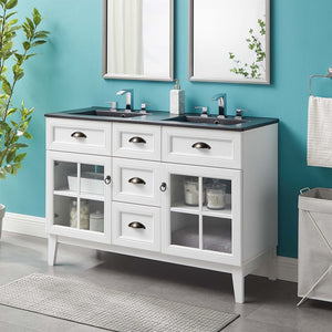 Modway Furniture Isle 48" Double Bathroom Vanity Cabinet - Coastal Elegance, Ample Storage & Dual Sinks in White Black EEI-5480-WHI-BLK