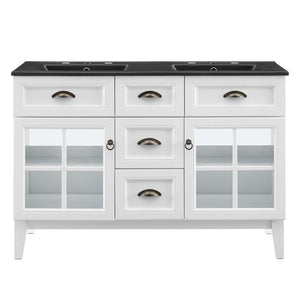 Modway Furniture Isle 48" Double Bathroom Vanity Cabinet - Coastal Elegance, Ample Storage & Dual Sinks in White Black EEI-5480-WHI-BLK