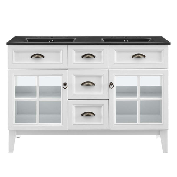 Modway Furniture Isle 48" Double Bathroom Vanity Cabinet - Coastal Elegance, Ample Storage & Dual Sinks in White Black EEI-5480-WHI-BLK
