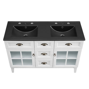 Modway Furniture Isle 48" Double Bathroom Vanity Cabinet - Coastal Elegance, Ample Storage & Dual Sinks in White Black EEI-5480-WHI-BLK