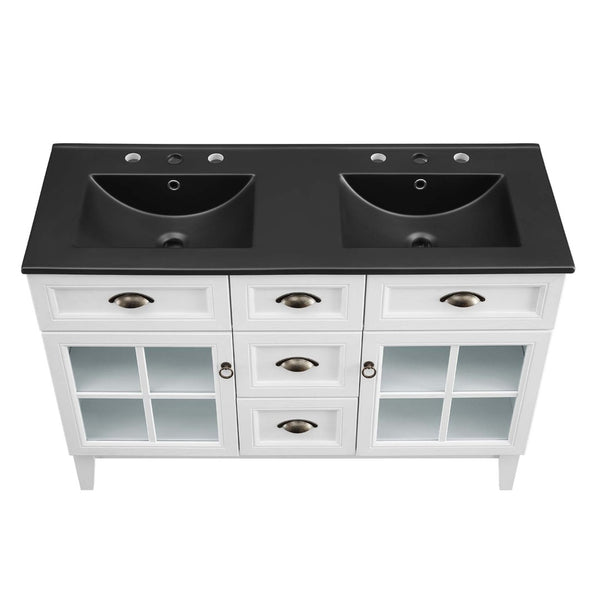 Modway Furniture Isle 48" Double Bathroom Vanity Cabinet - Coastal Elegance, Ample Storage & Dual Sinks in White Black EEI-5480-WHI-BLK