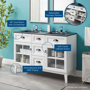 Modway Furniture Isle 48" Double Bathroom Vanity Cabinet - Coastal Elegance, Ample Storage & Dual Sinks in White Black EEI-5480-WHI-BLK