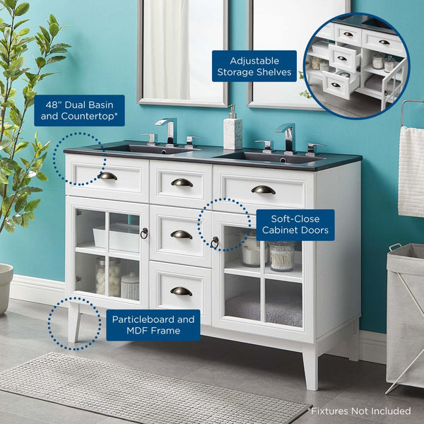 Modway Furniture Isle 48" Double Bathroom Vanity Cabinet - Coastal Elegance, Ample Storage & Dual Sinks in White Black EEI-5480-WHI-BLK