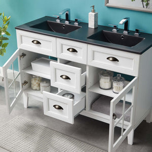 Modway Furniture Isle 48" Double Bathroom Vanity Cabinet - Coastal Elegance, Ample Storage & Dual Sinks in White Black EEI-5480-WHI-BLK