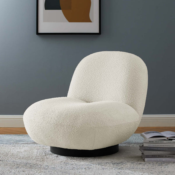 Modway Furniture Kindred Boucle Swivel Chair - Modern Upholstered Accent Chair for Living Room & Office Comfort EEI-5486-BLK-IVO