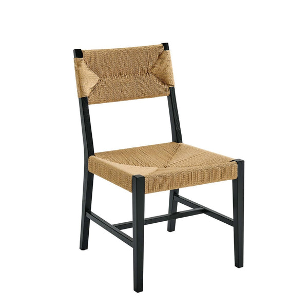 Modway Furniture Bodie Wood Dining Chair - Handcrafted Coastal-Inspired Design with Woven Paper Rope Backrest Black Natural EEI-5489-BLK-NAT