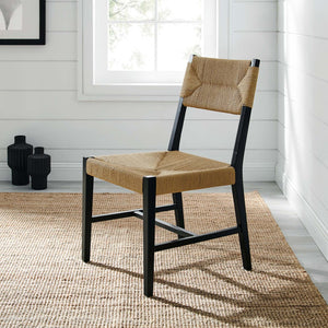 Modway Furniture Bodie Wood Dining Chair - Handcrafted Coastal-Inspired Design with Woven Paper Rope Backrest Black Natural EEI-5489-BLK-NAT