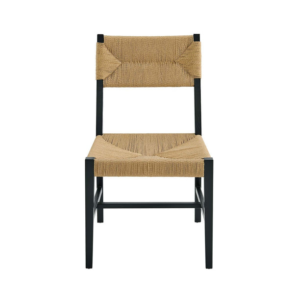 Modway Furniture Bodie Wood Dining Chair - Handcrafted Coastal-Inspired Design with Woven Paper Rope Backrest Black Natural EEI-5489-BLK-NAT