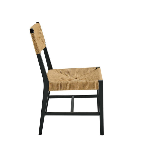 Modway Furniture Bodie Wood Dining Chair - Handcrafted Coastal-Inspired Design with Woven Paper Rope Backrest Black Natural EEI-5489-BLK-NAT