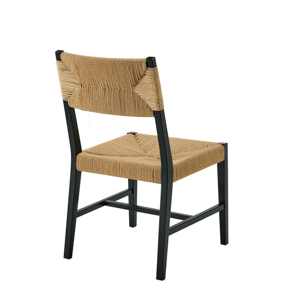 Modway Furniture Bodie Wood Dining Chair - Handcrafted Coastal-Inspired Design with Woven Paper Rope Backrest Black Natural EEI-5489-BLK-NAT