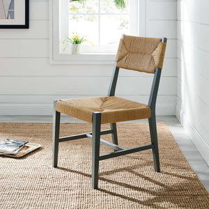 Modway Furniture Bodie Wood Dining Chair - Handcrafted Coastal-Inspired Design with Woven Paper Rope Backrest Light Gray Natural EEI-5489-LGR-NAT