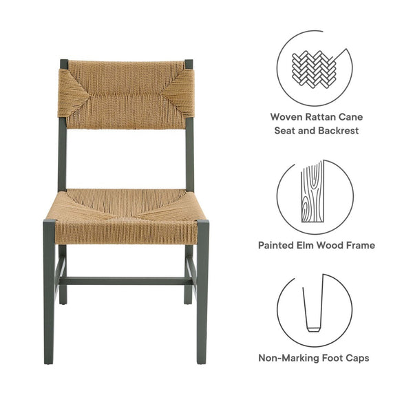 Modway Furniture Bodie Wood Dining Chair - Handcrafted Coastal-Inspired Design with Woven Paper Rope Backrest Light Gray Natural EEI-5489-LGR-NAT