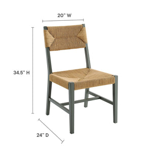 Modway Furniture Bodie Wood Dining Chair - Handcrafted Coastal-Inspired Design with Woven Paper Rope Backrest Light Gray Natural EEI-5489-LGR-NAT