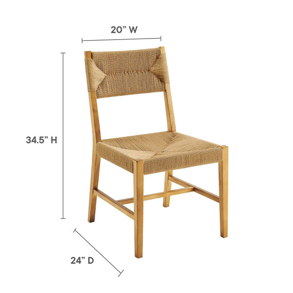 Modway Furniture Bodie Wood Dining Chair - Handcrafted Coastal-Inspired Design with Woven Paper Rope Backrest Natural Natural EEI-5489-NAT-NAT