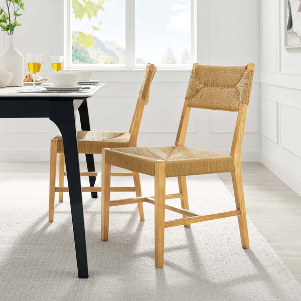 Modway Furniture Bodie Wood Dining Chair - Handcrafted Coastal-Inspired Design with Woven Paper Rope Backrest Natural Natural EEI-5489-NAT-NAT