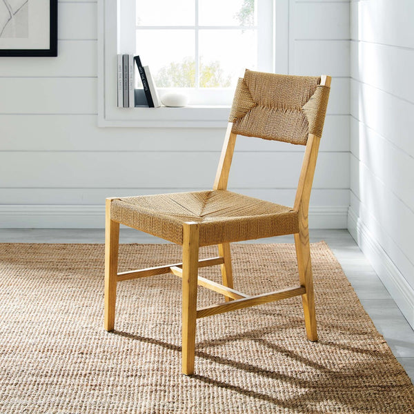 Modway Furniture Bodie Wood Dining Chair - Handcrafted Coastal-Inspired Design with Woven Paper Rope Backrest Natural Natural EEI-5489-NAT-NAT