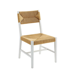 Modway Furniture Bodie Wood Dining Chair - Handcrafted Coastal-Inspired Design with Woven Paper Rope Backrest White Natural EEI-5489-WHI-NAT