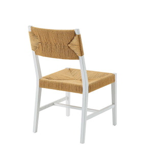 Modway Furniture Bodie Wood Dining Chair - Handcrafted Coastal-Inspired Design with Woven Paper Rope Backrest White Natural EEI-5489-WHI-NAT