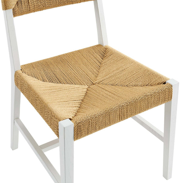 Modway Furniture Bodie Wood Dining Chair - Handcrafted Coastal-Inspired Design with Woven Paper Rope Backrest White Natural EEI-5489-WHI-NAT