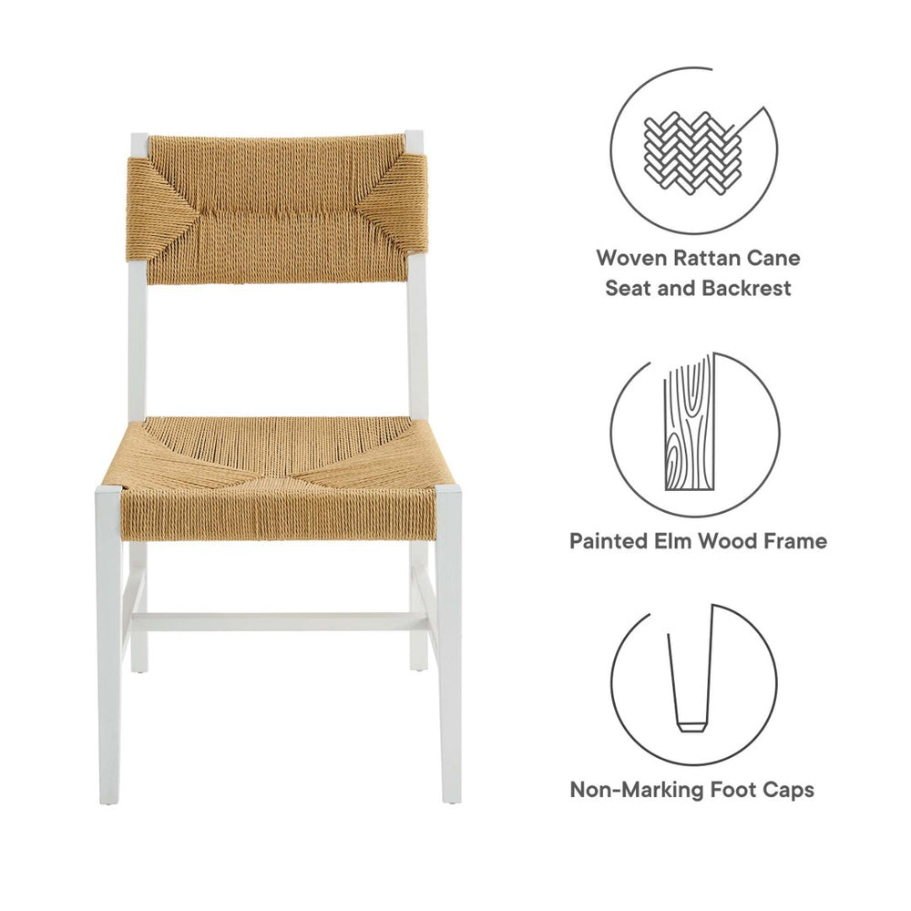 Modway Furniture Bodie Wood Dining Chair - Handcrafted Coastal-Inspired Design with Woven Paper Rope Backrest White Natural EEI-5489-WHI-NAT