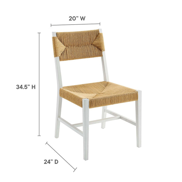 Modway Furniture Bodie Wood Dining Chair - Handcrafted Coastal-Inspired Design with Woven Paper Rope Backrest White Natural EEI-5489-WHI-NAT
