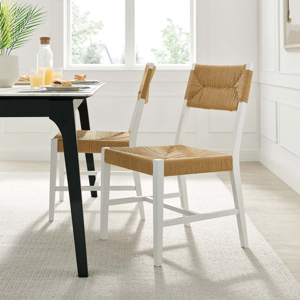 Modway Furniture Bodie Wood Dining Chair - Handcrafted Coastal-Inspired Design with Woven Paper Rope Backrest White Natural EEI-5489-WHI-NAT