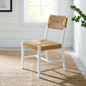 Modway Furniture Bodie Wood Dining Chair - Handcrafted Coastal-Inspired Design with Woven Paper Rope Backrest White Natural EEI-5489-WHI-NAT