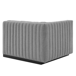 Modway Furniture Conjure Plush Left-Arm Chair with Channel-Tufting and Stylish French Piping for Timeless Comfort Black Light Gray EEI-5491-BLK-LGR