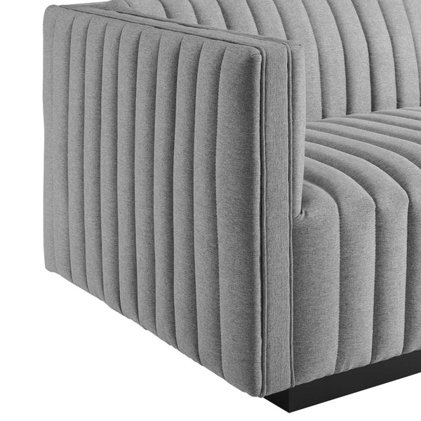 Modway Furniture Conjure Plush Left-Arm Chair with Channel-Tufting and Stylish French Piping for Timeless Comfort Black Light Gray EEI-5491-BLK-LGR