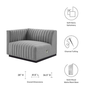 Modway Furniture Conjure Plush Left-Arm Chair with Channel-Tufting and Stylish French Piping for Timeless Comfort Black Light Gray EEI-5491-BLK-LGR