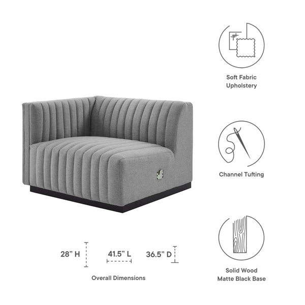 Modway Furniture Conjure Plush Left-Arm Chair with Channel-Tufting and Stylish French Piping for Timeless Comfort Black Light Gray EEI-5491-BLK-LGR