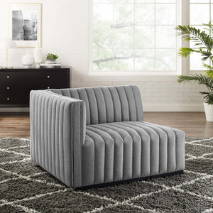 Modway Furniture Conjure Plush Left-Arm Chair with Channel-Tufting and Stylish French Piping for Timeless Comfort Black Light Gray EEI-5491-BLK-LGR