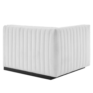 Modway Furniture Conjure Plush Left-Arm Chair with Channel-Tufting and Stylish French Piping for Timeless Comfort Black White EEI-5491-BLK-WHI