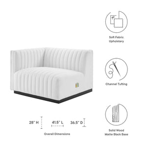 Modway Furniture Conjure Plush Left-Arm Chair with Channel-Tufting and Stylish French Piping for Timeless Comfort Black White EEI-5491-BLK-WHI