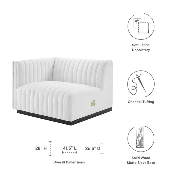 Modway Furniture Conjure Plush Left-Arm Chair with Channel-Tufting and Stylish French Piping for Timeless Comfort Black White EEI-5491-BLK-WHI