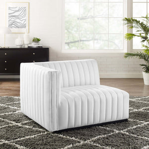 Modway Furniture Conjure Plush Left-Arm Chair with Channel-Tufting and Stylish French Piping for Timeless Comfort Black White EEI-5491-BLK-WHI