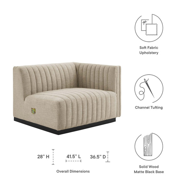 Modway Furniture Conjure Channel Tufted Upholstered Right-Arm Chair - Vintage Charm Meets Modern Comfort for Any Space BlackBeige EEI-5493-BLK-BEI