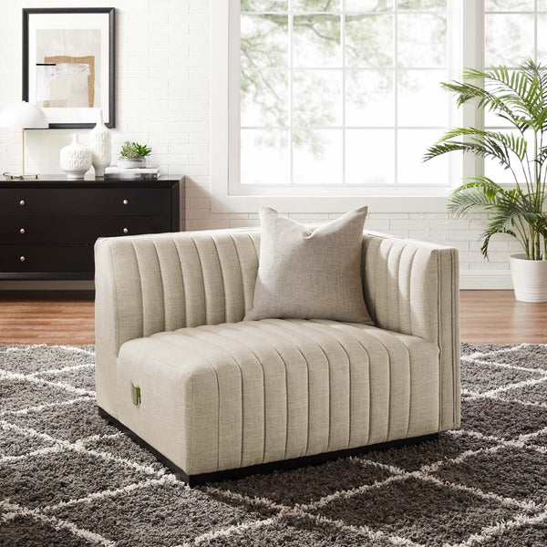 Modway Furniture Conjure Channel Tufted Upholstered Right-Arm Chair - Vintage Charm Meets Modern Comfort for Any Space BlackBeige EEI-5493-BLK-BEI