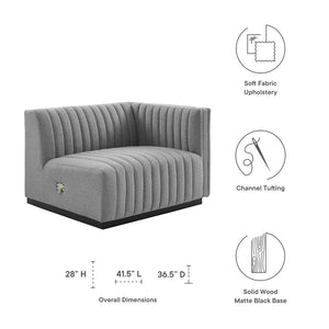 Modway Furniture Conjure Channel Tufted Upholstered Right-Arm Chair - Vintage Charm Meets Modern Comfort for Any Space Black Light Gray EEI-5493-BLK-LGR